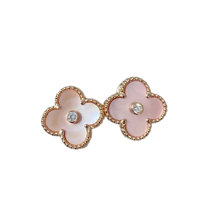 CLOVER MOP PINK GOLD DIAMOND EARRINGS