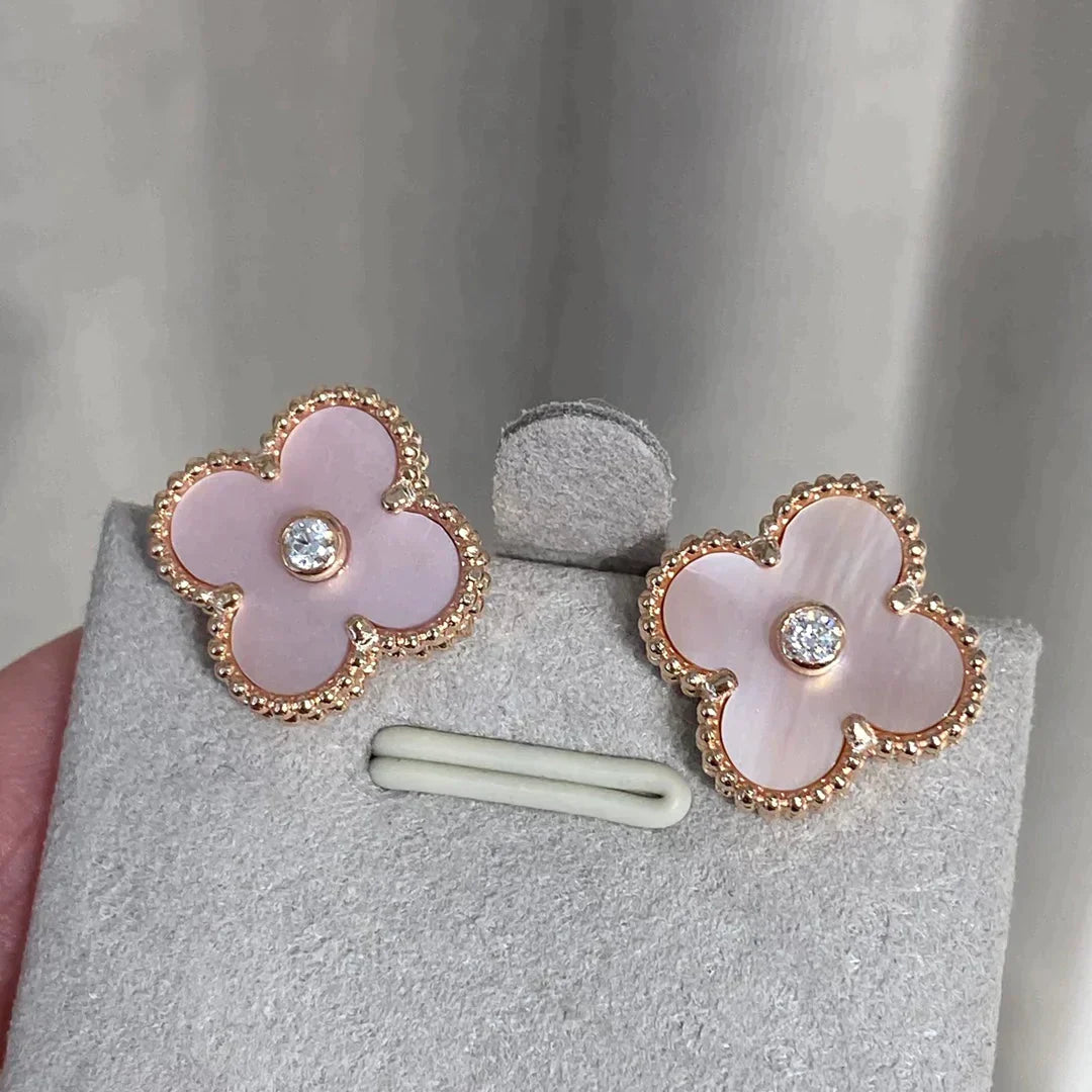 CLOVER MOP PINK GOLD DIAMOND EARRINGS