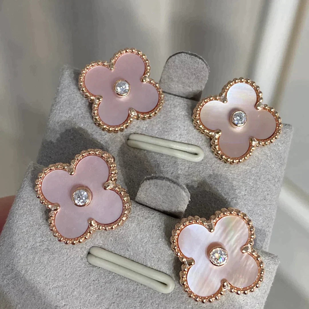 CLOVER MOP PINK GOLD DIAMOND EARRINGS