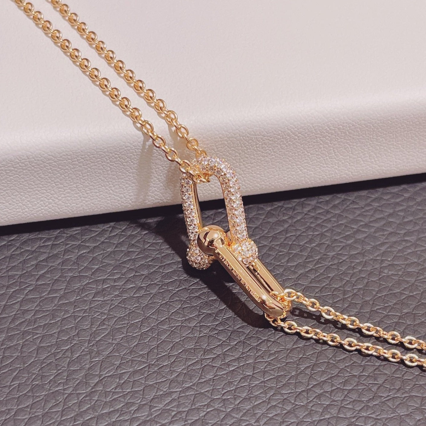 HARDWEAR DOUBLE LINK PENDANT PINK GOLD DIAMOND NECKLACE