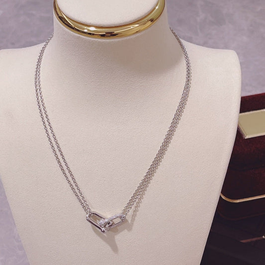 HARDWEAR DOUBLE LINK PENDANT SILVER DIAMOND NECKLACE