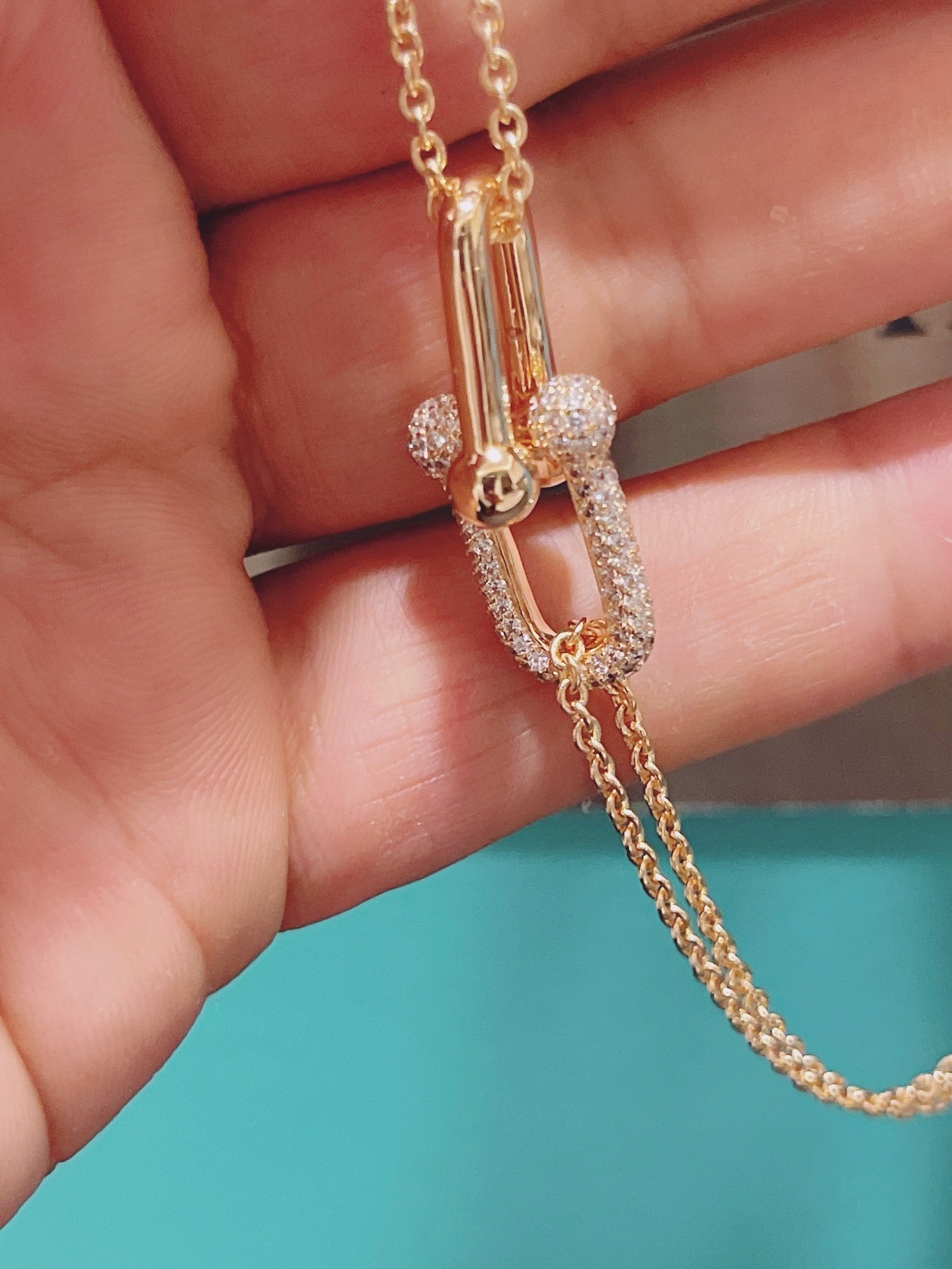 HARDWEAR DOUBLE LINK PENDANT PINK GOLD DIAMOND NECKLACE