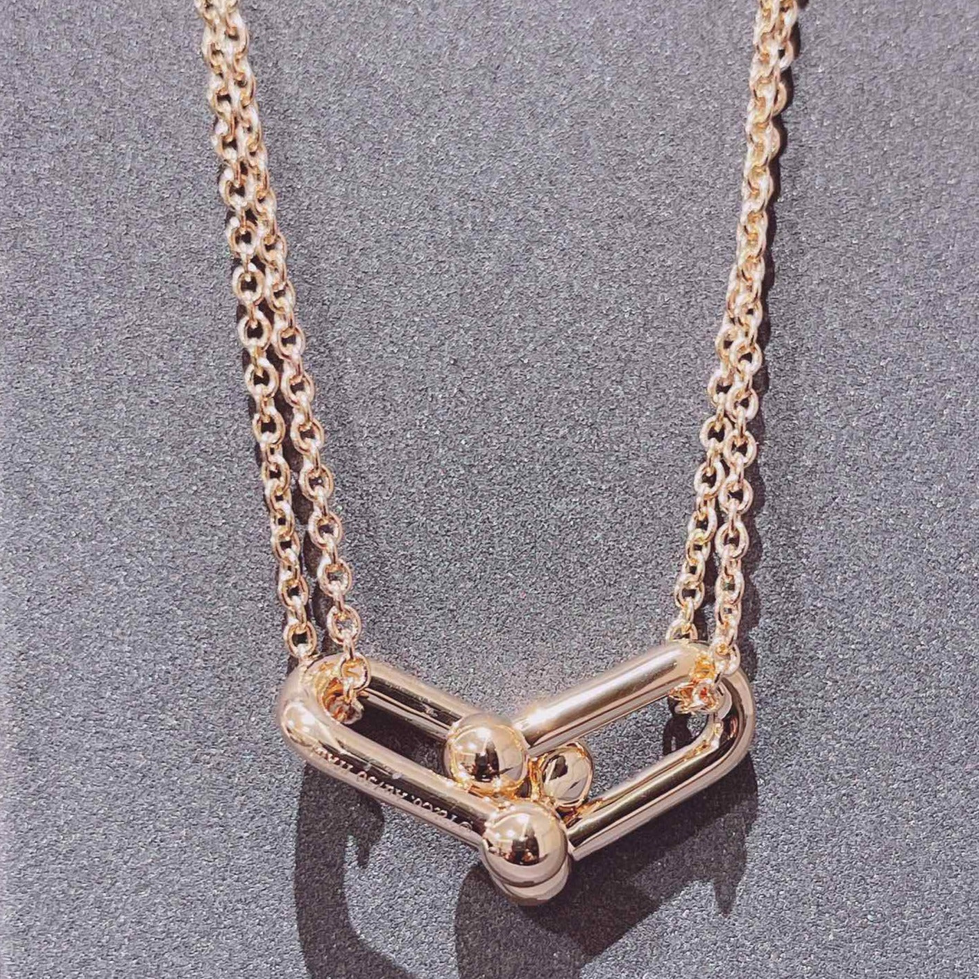 HARDWEAR DOUBLE LINK PENDANT PINK GOLD NECKLACE