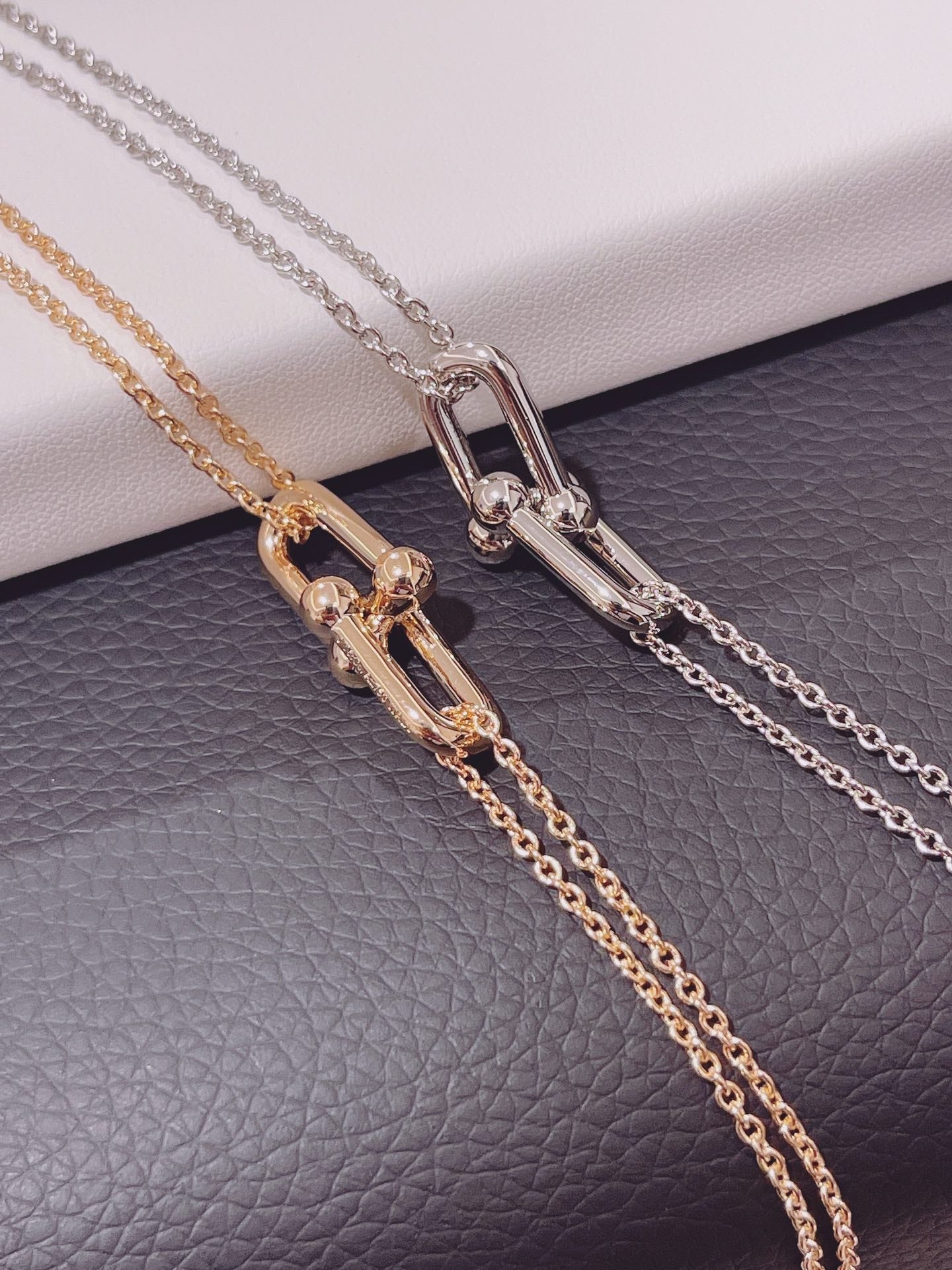 HARDWEAR DOUBLE LINK PENDANT PINK GOLD NECKLACE