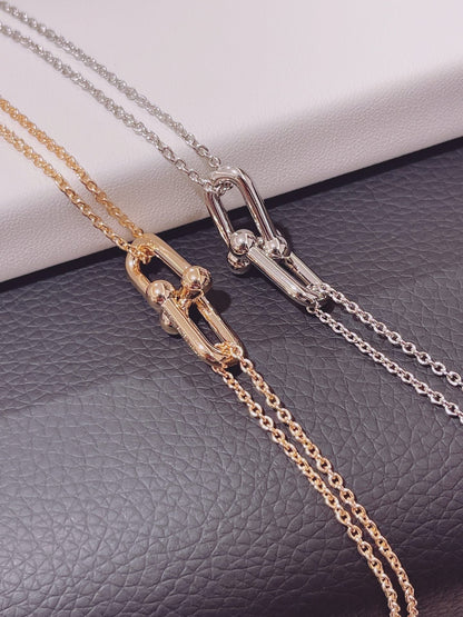 HARDWEAR DOUBLE LINK PENDANT PINK GOLD NECKLACE