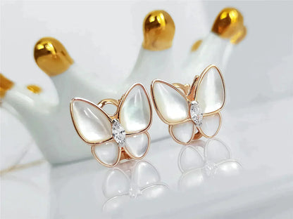 BUTTERFLY MOP DIAMOND PINK GOLD EARRINGS