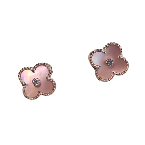 CLOVER GOLD PINK MOP EARRINGS