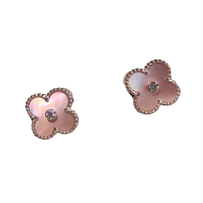 CLOVER GOLD PINK MOP EARRINGS