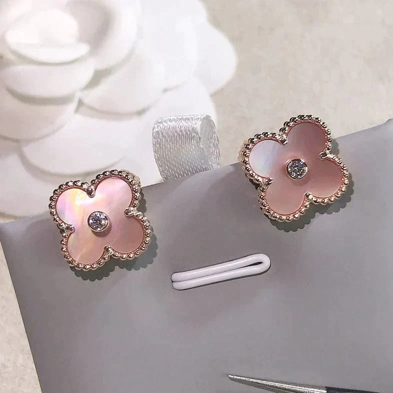 CLOVER GOLD PINK MOP EARRINGS