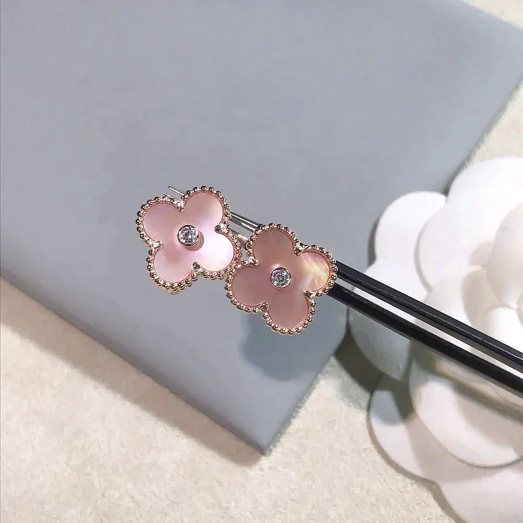 CLOVER GOLD PINK MOP EARRINGS