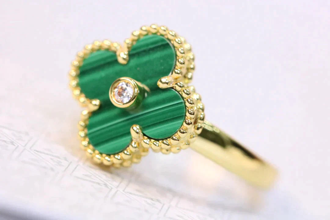 CLOVER MALACHITE RING GOLD DIAMOND