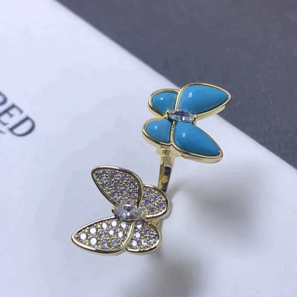 TWIN BUTTERFLY TURQUOISE DIAMOND RING