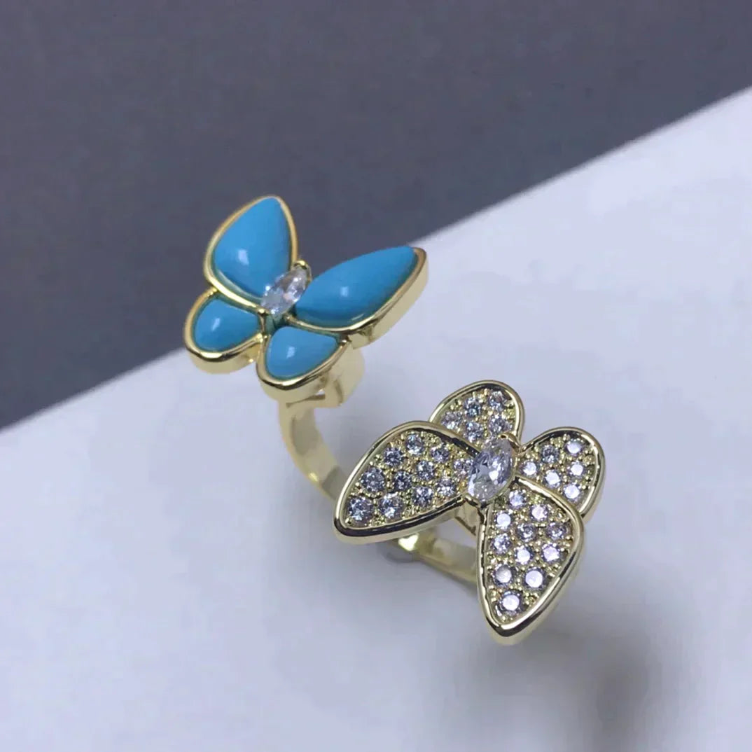 TWIN BUTTERFLY TURQUOISE DIAMOND RING