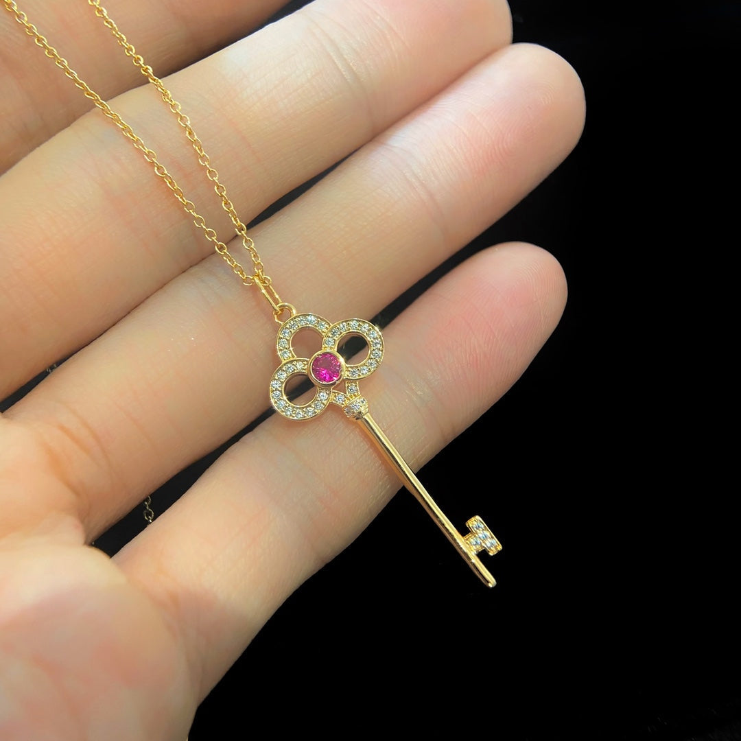 FLORET KEY PENDANT NECKLACE PINK DIAMOND