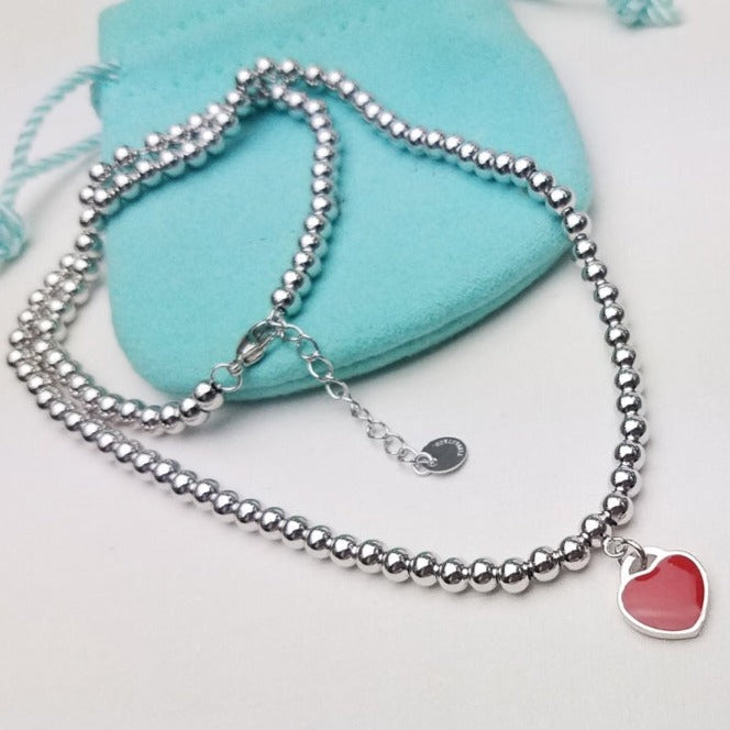 HEART PENDANT SILVER BALL CHAIN NECKLACE