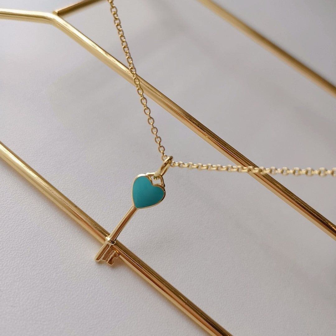 KEY PENDANT TURQUOISE HEART GOLD NECKLACE