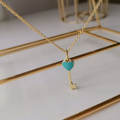 KEY PENDANT TURQUOISE HEART GOLD NECKLACE