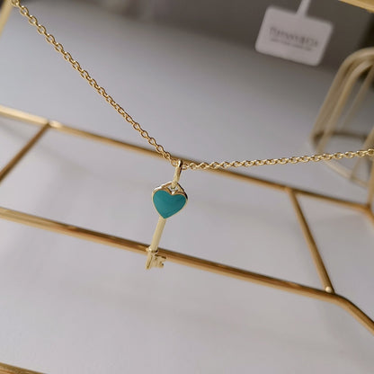 KEY PENDANT TURQUOISE HEART GOLD NECKLACE