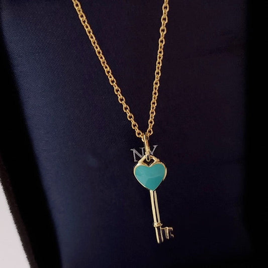 KEY PENDANT TURQUOISE HEART GOLD NECKLACE