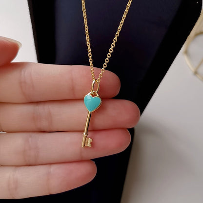 KEY PENDANT TURQUOISE HEART GOLD NECKLACE