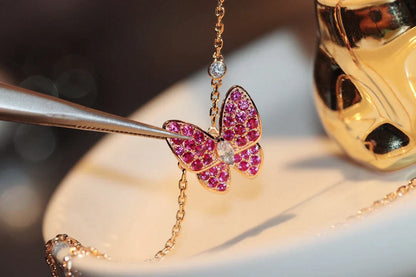 BUTTERFLY RED DIAMOND PINK GOLD NECKLACE