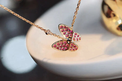 BUTTERFLY RED DIAMOND PINK GOLD NECKLACE