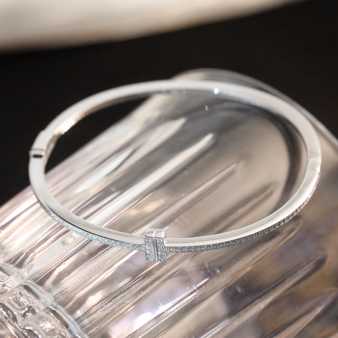 T BRACELET SILVER DIAMOND PAVED