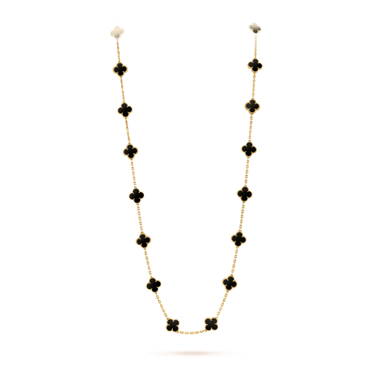 CLOVER 20 MOTIFS ONYX GOLD NECKLACE