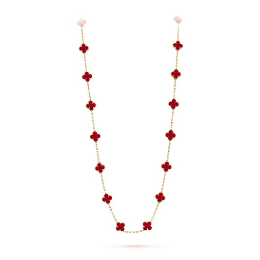 CLOVER 20 MOTIFS CARNELIAN GOLD NECKLACE