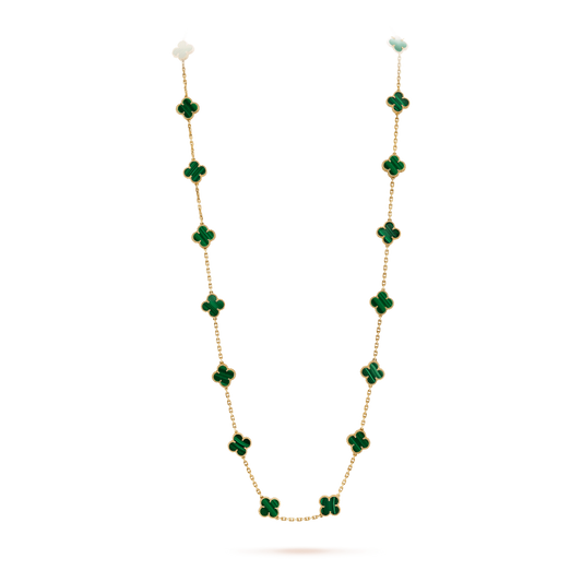 CLOVER 20 MOTIFS MALACHITE GOLD NECKLACE