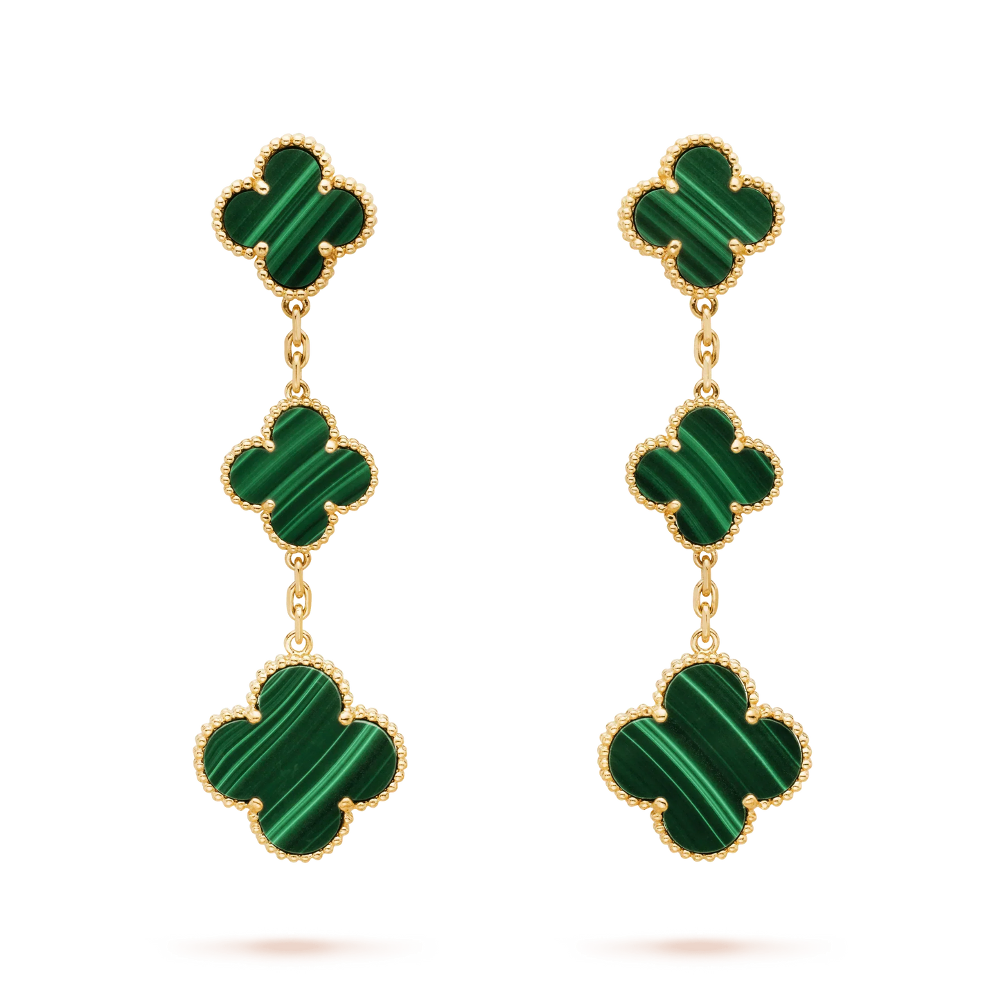 CLOVER MALACHITE 3 MOTIFS GOLD EARRINGS