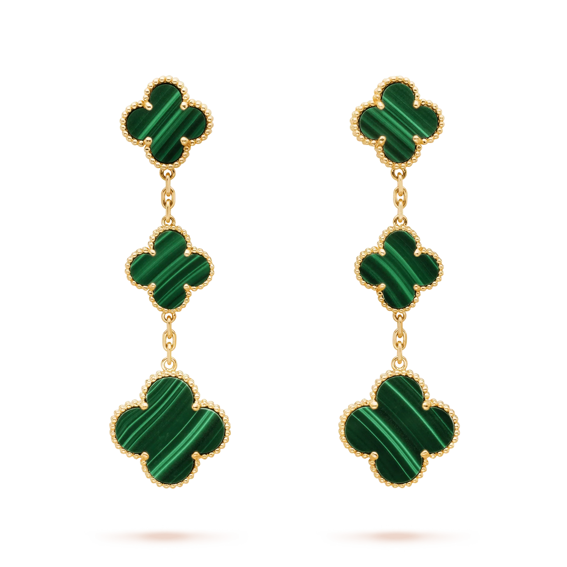 CLOVER MALACHITE 3 MOTIFS GOLD EARRINGS