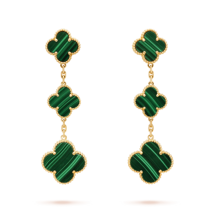 CLOVER MALACHITE 3 MOTIFS GOLD EARRINGS