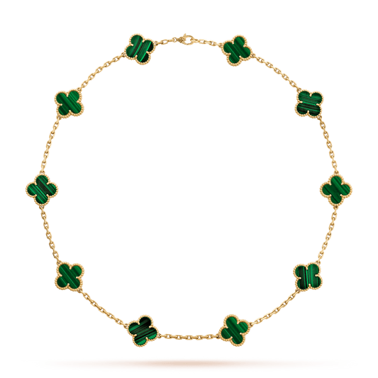 VINTAGE MALACHITE NECKLACE 10 MOTIFS GOLD