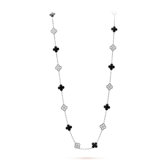 CLOVER 20 MOTIFS ONYX DIAMOND GOLD NECKLACE