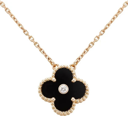 CLOVER NECKLACE GOLD DIAMOND ONYX