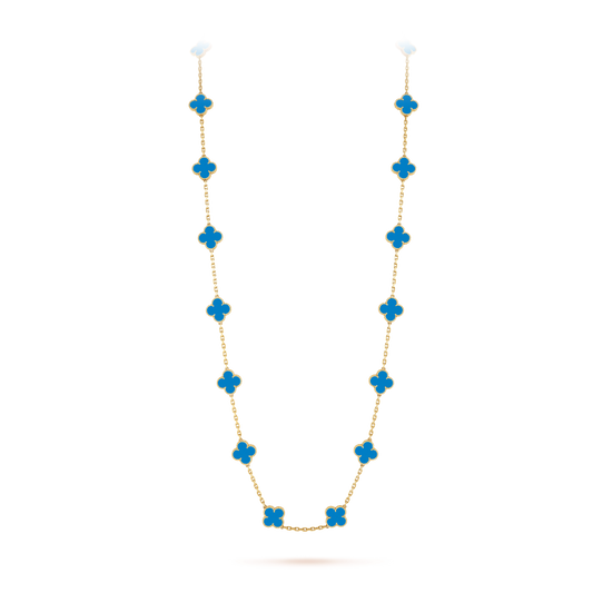 CLOVER 20 MOTIFS TURQUOISE GOLD NECKLACE