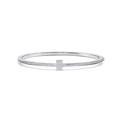 T BRACELET SILVER DIAMOND PAVED