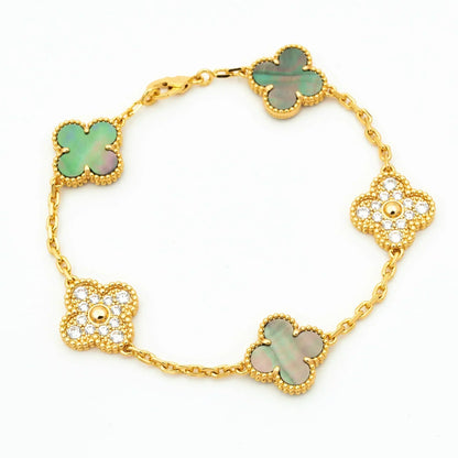 CLOVER BRACELET 5 MOTIFS MOP AND DIAMOND