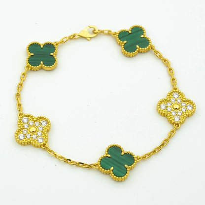 CLOVER MALACHITE DIAMOND BRACELET 5 MOTIFS