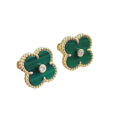 CLOVER MALACHITE DIAMOND EARRINGS