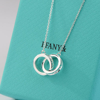 NECKLACE FEMALE DOUBLE RING DOUBLE CIRCLE COUPLE PENDANT