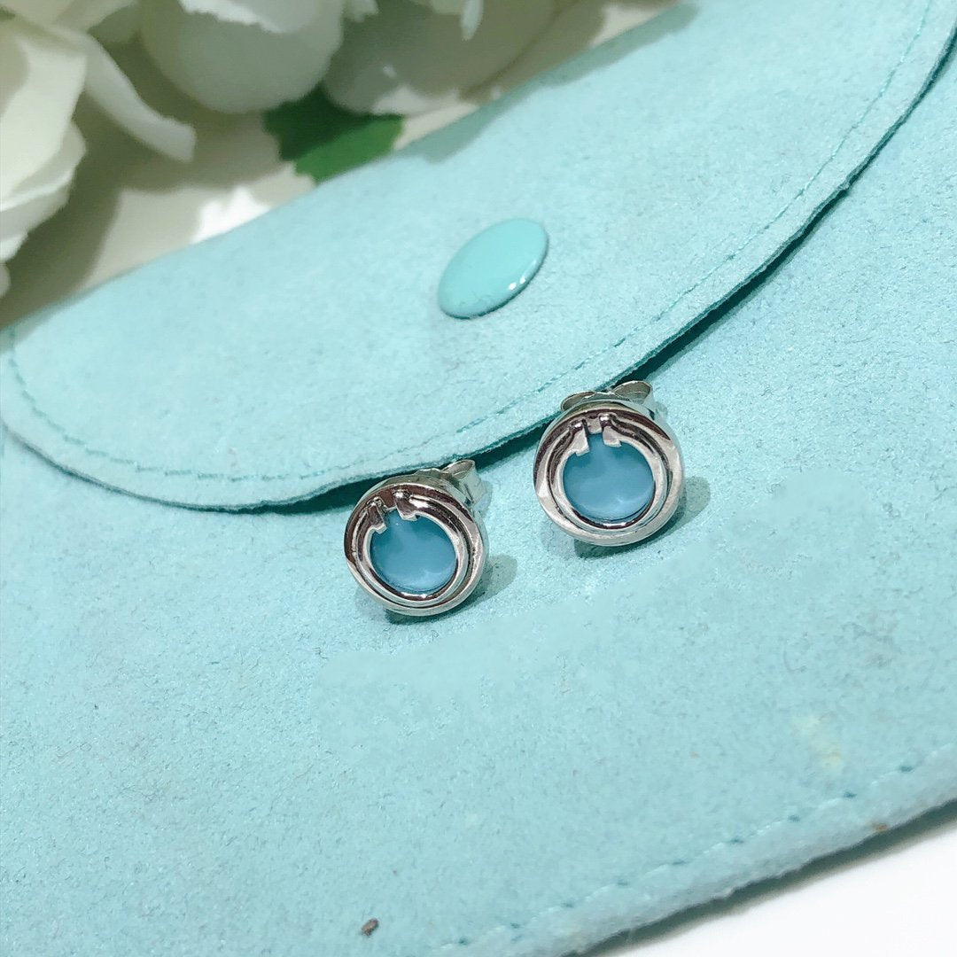 TURQUOISE CIRCLE WHITE GOLD EARRINGS