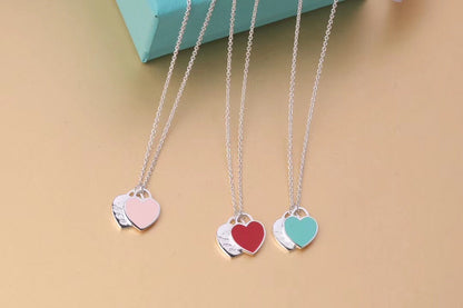 DOUBLE HEART TAG PENDANT SILVER MINI NECKLACE