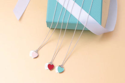 DOUBLE HEART TAG PENDANT SILVER MINI NECKLACE