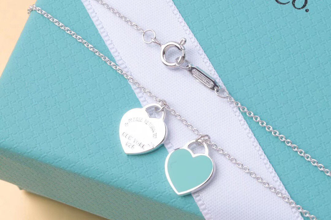 DOUBLE HEART TAG PENDANT SILVER MINI NECKLACE