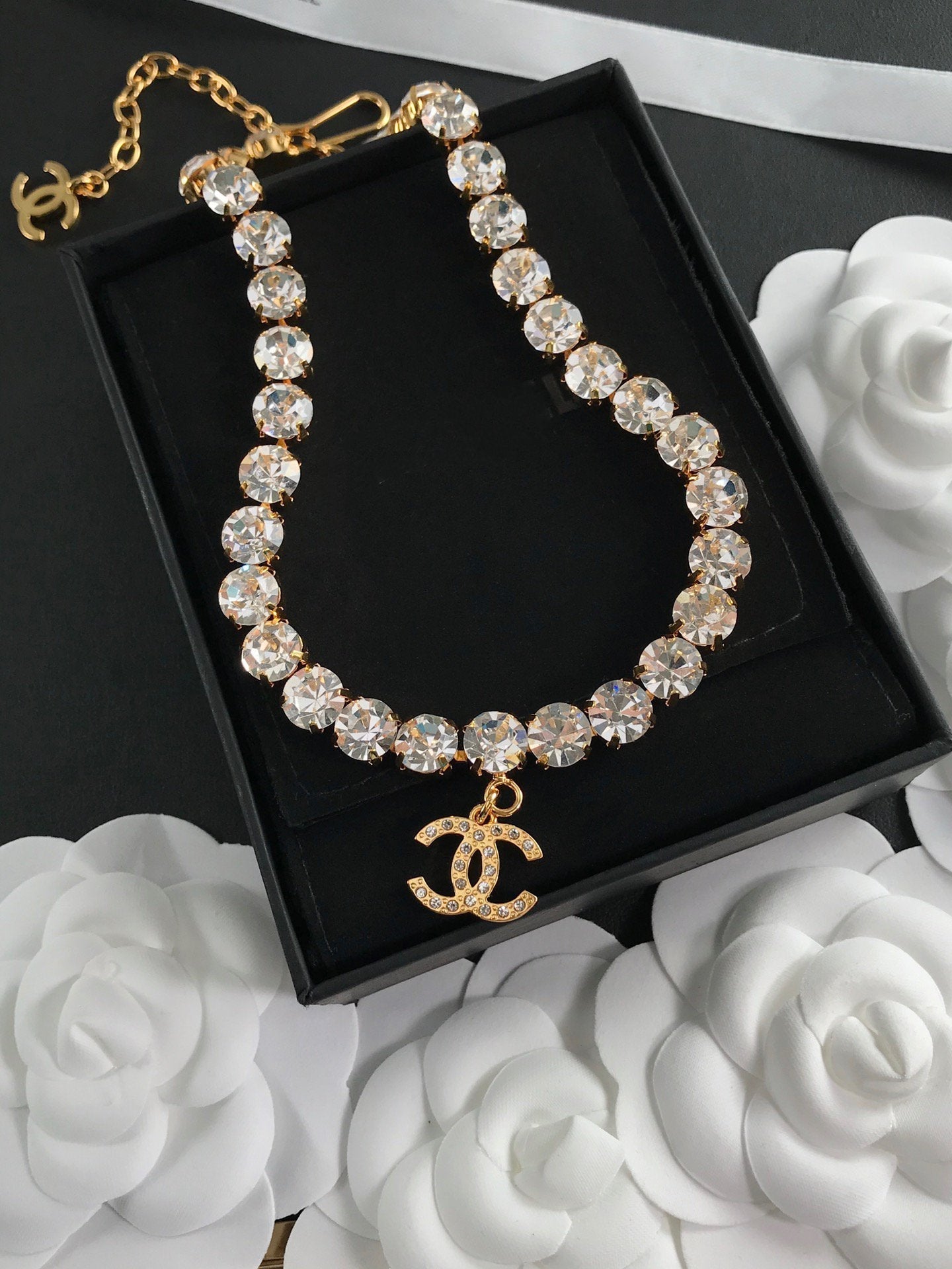 DOUBLE C PINK GOLD FULL DIAMOND NECKLACE