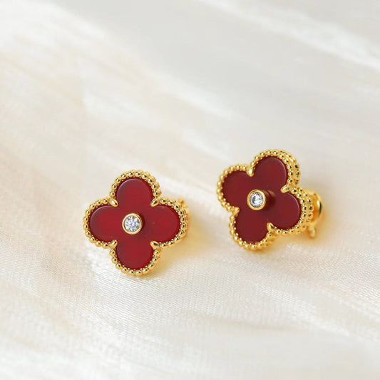 CLOVER CARNELIAN DIAMOND EARRINGS