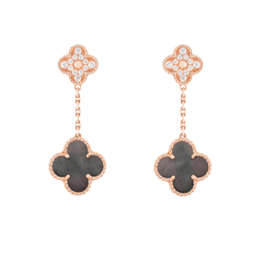 CLOVER 2 MOTIFS DIAMOND GOLD EARRINGS