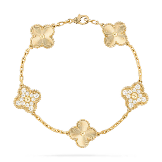 CLOVER BRACELET 5 MOTIFS GOLD DIAMOND